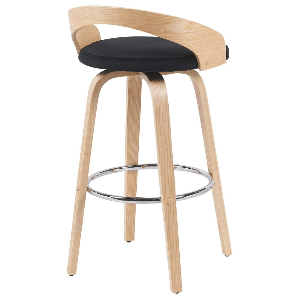 Armen Living Sonia Swivel Bar Height Stool with Black Upholstery in Oak, , large