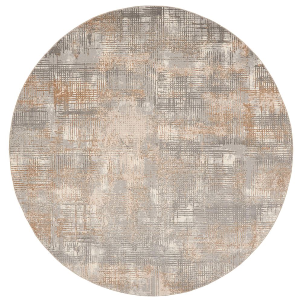 Nourison Rush CK951 8" Round Grey and Beige Area Rug, , large