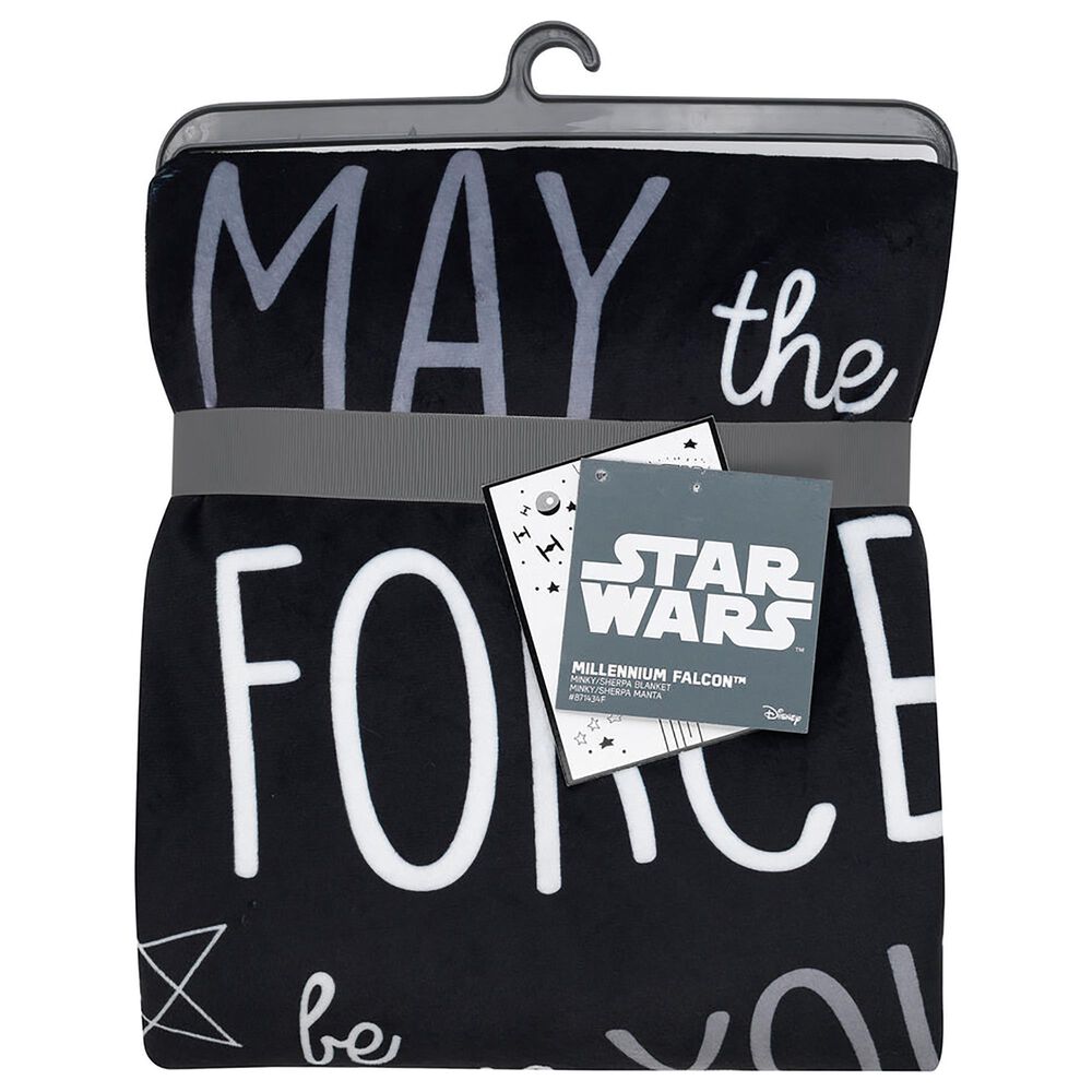 Lambs and Ivy Star Wars Millennium Falcon Soft Sherpa Baby Blanket in Black and White, , large