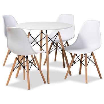Baxton Studio Jaspen 5-Piece Dining Set in White, Brown and Black, , large