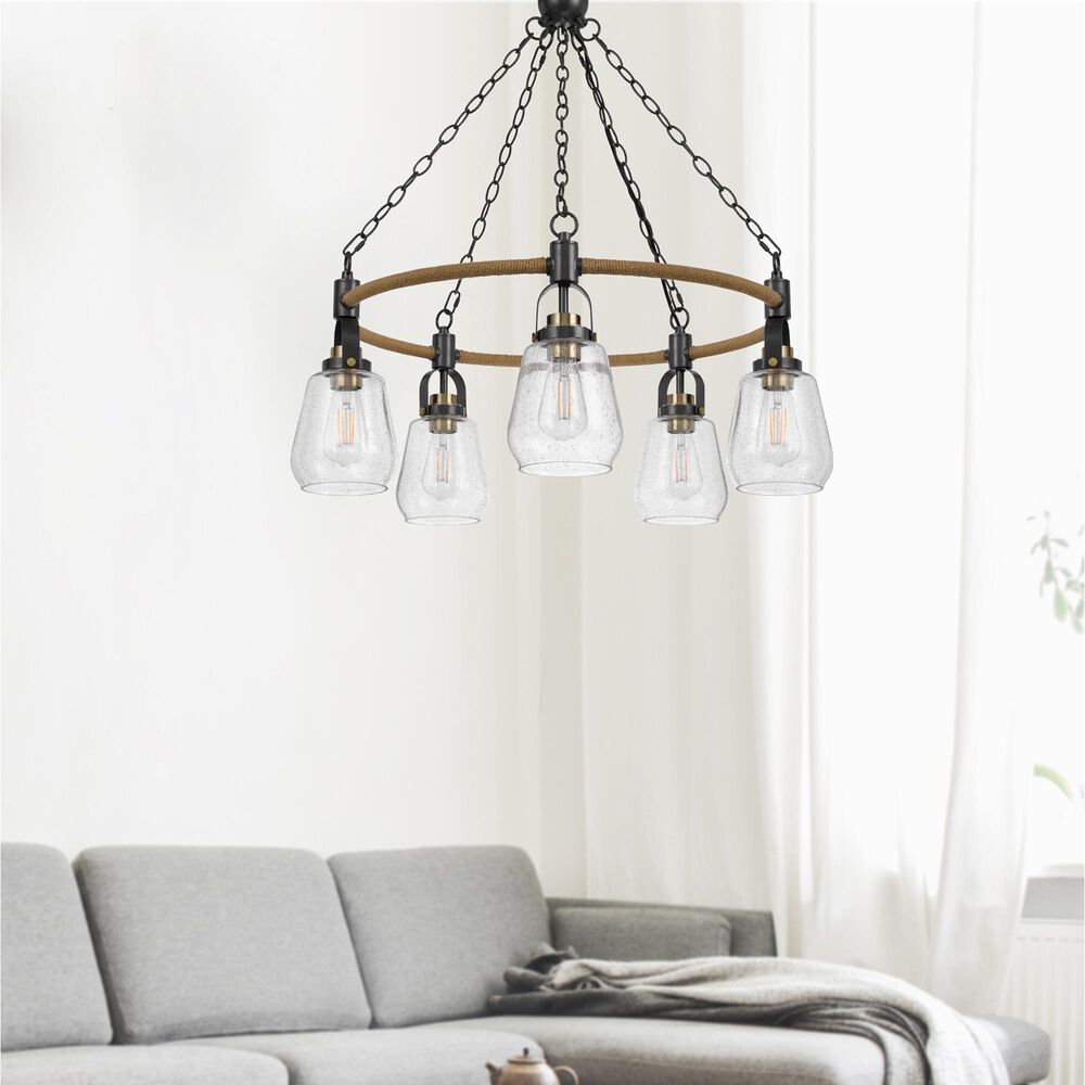 Cal Lighting Kavala 5-Light Chandelier in Burlap and Antique Brass, , large