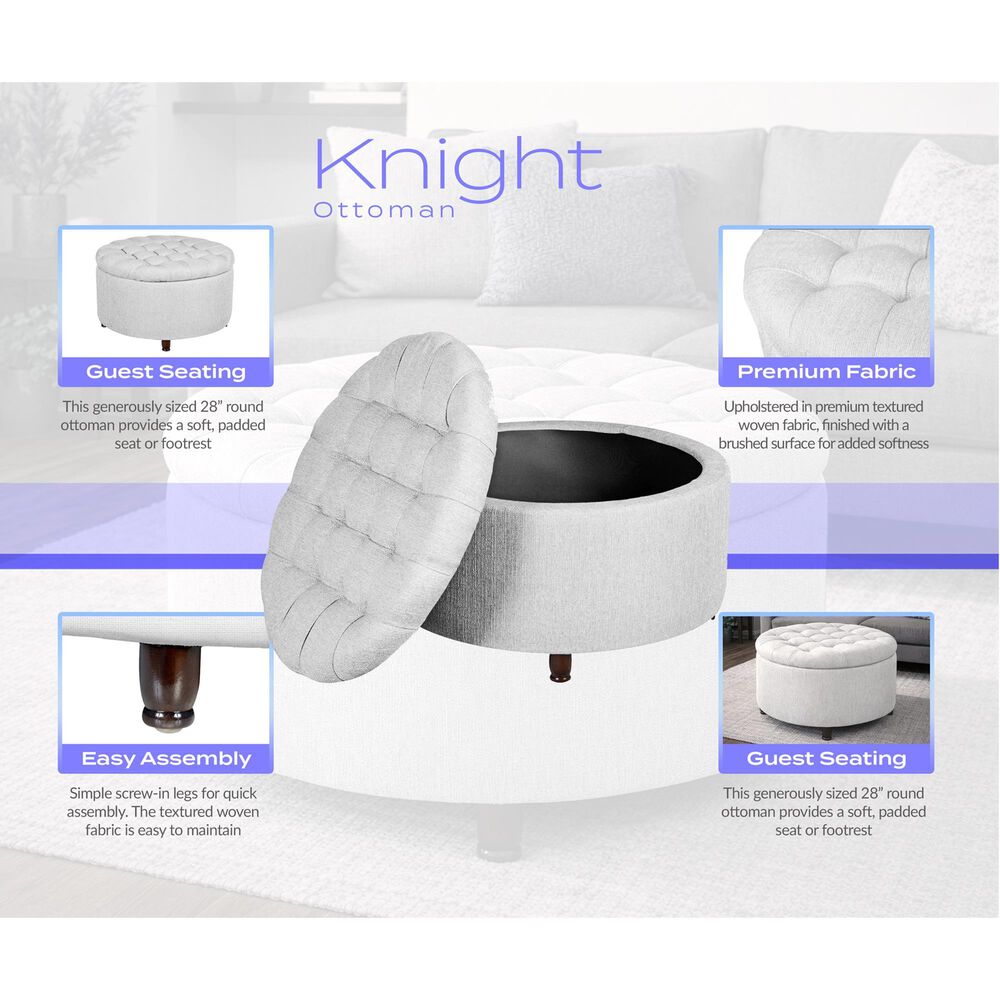 Regency Global Sourcing Knight 28" Round Storage Ottoman in White, , large