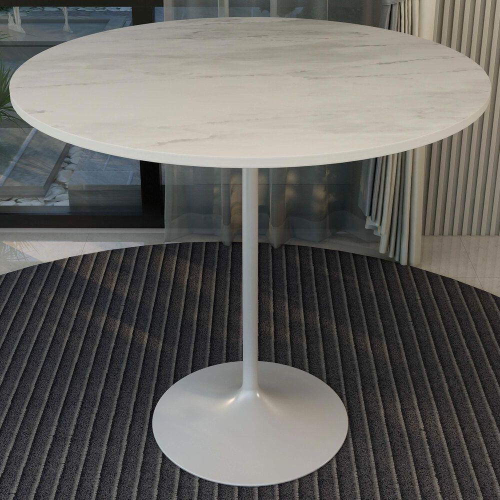 Leisuremod Verve 48&quot; Round Bar Height Dining Table with Resin Top in White - Table Only, , large