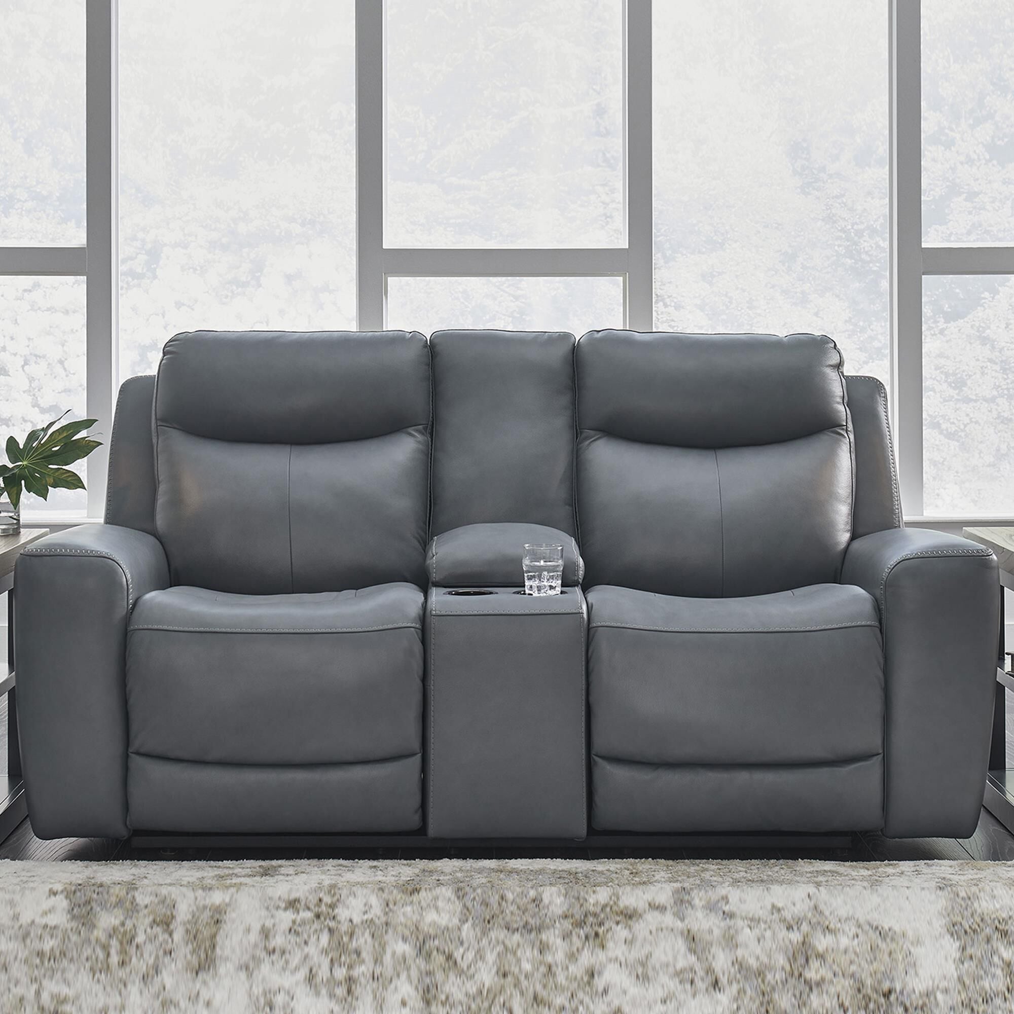 Ashley Mindanao Power Reclining Loveseat in Steel