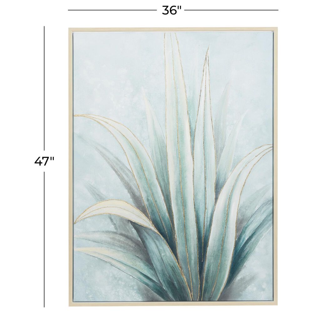 Maple and Jade 47&quot; x 36&quot; Coastal Leaves Framed Wall Art in Green and Blue, , large