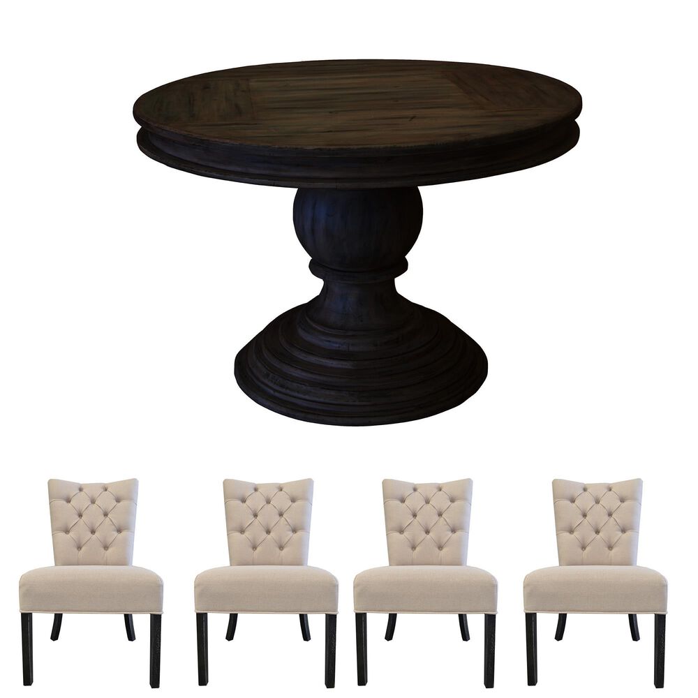 Santa Fe Rustic Michel Angelo Upholstered Dining Side Chair and 57" Round Dining Chair in Antique Black Finish, , large