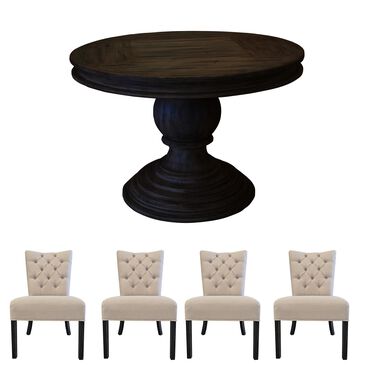 Santa Fe Rustic Michel Angelo Upholstered Dining Side Chair and 57" Round Dining Chair in Antique Black Finish, , large