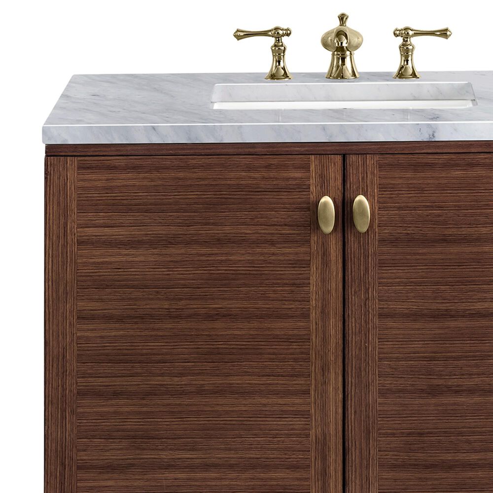 James Martin Vanities Amberly 36&quot; Single Bathroom Vanity in Walnut with 3 cm Carrara White Marble Top and Rectangular Sink, , large