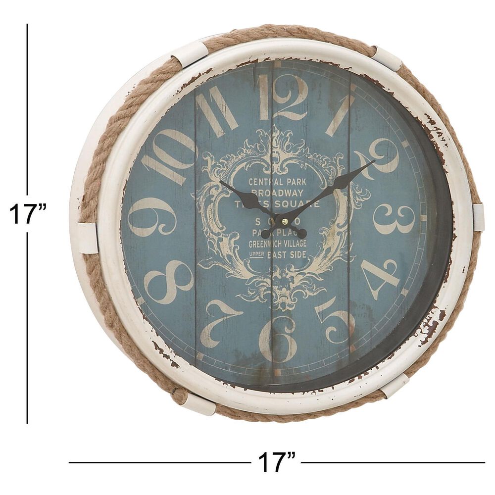 Maple and Jade 17&quot; Wall Clock in Distressed White and Blue, , large