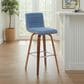 Armen Living Vienna Swivel Bar Height Stool with Vintage Blue Upholstery in Walnut, , large