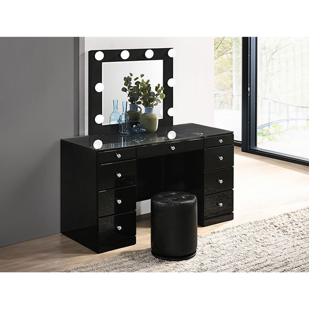 Crown Mark Avery, Luxo and Morgan Vanity with Mirror and Stool in Black, , large