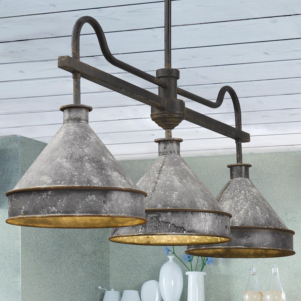 Golden Lighting Jasper 3-Light Linear Pendant in Antique Black and Weathered Gold, , large