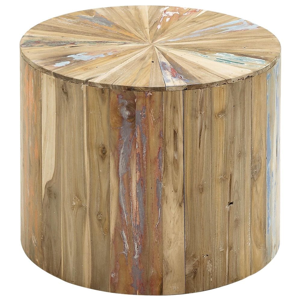 Maple and Jade Handmade Pinwheel Drum Accent End Table in Light Brown, , large