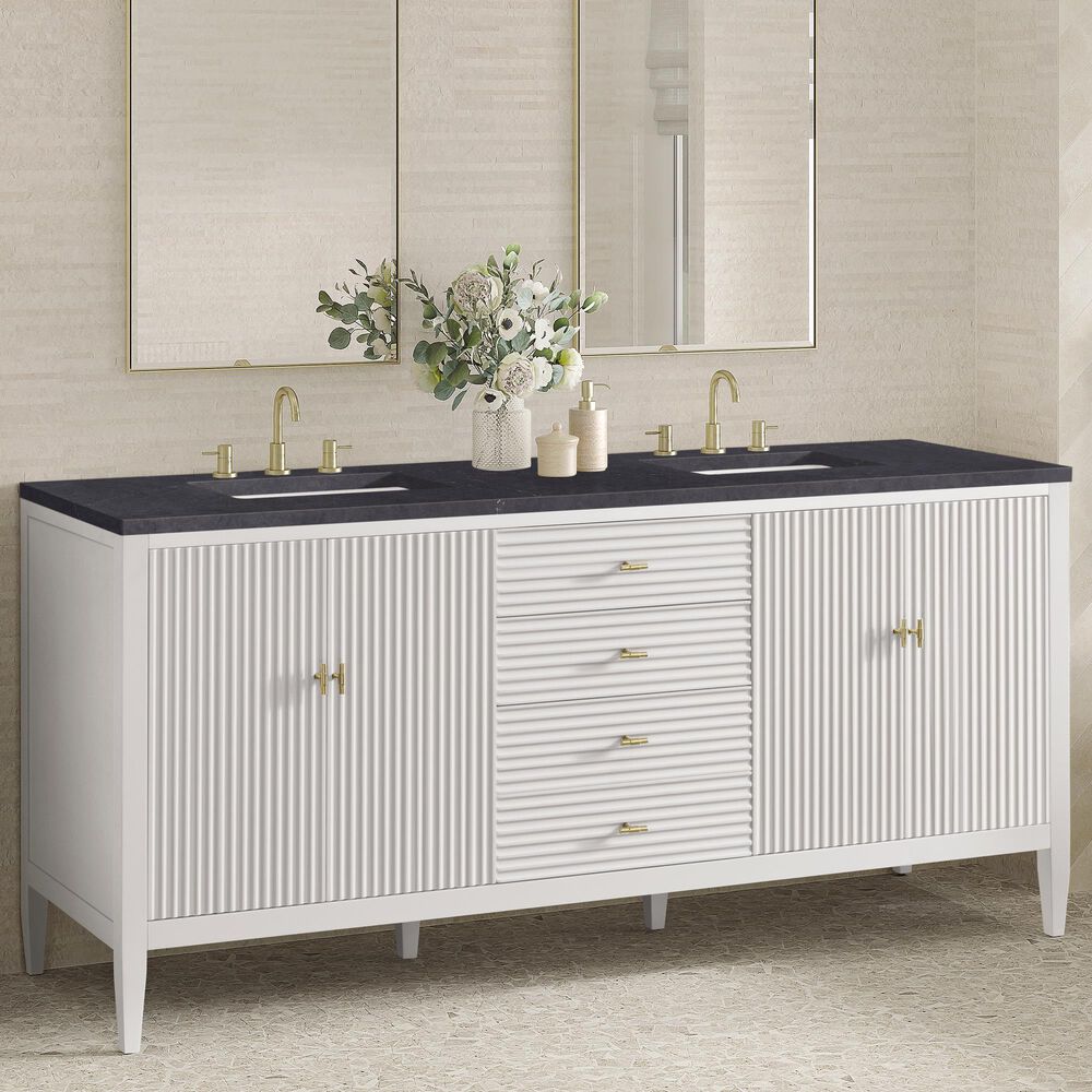 James Martin Vanities Myrrin 72&quot; Double Vanity in Bright White with 3 cm Charcoal Soapstone Quartz Top, , large