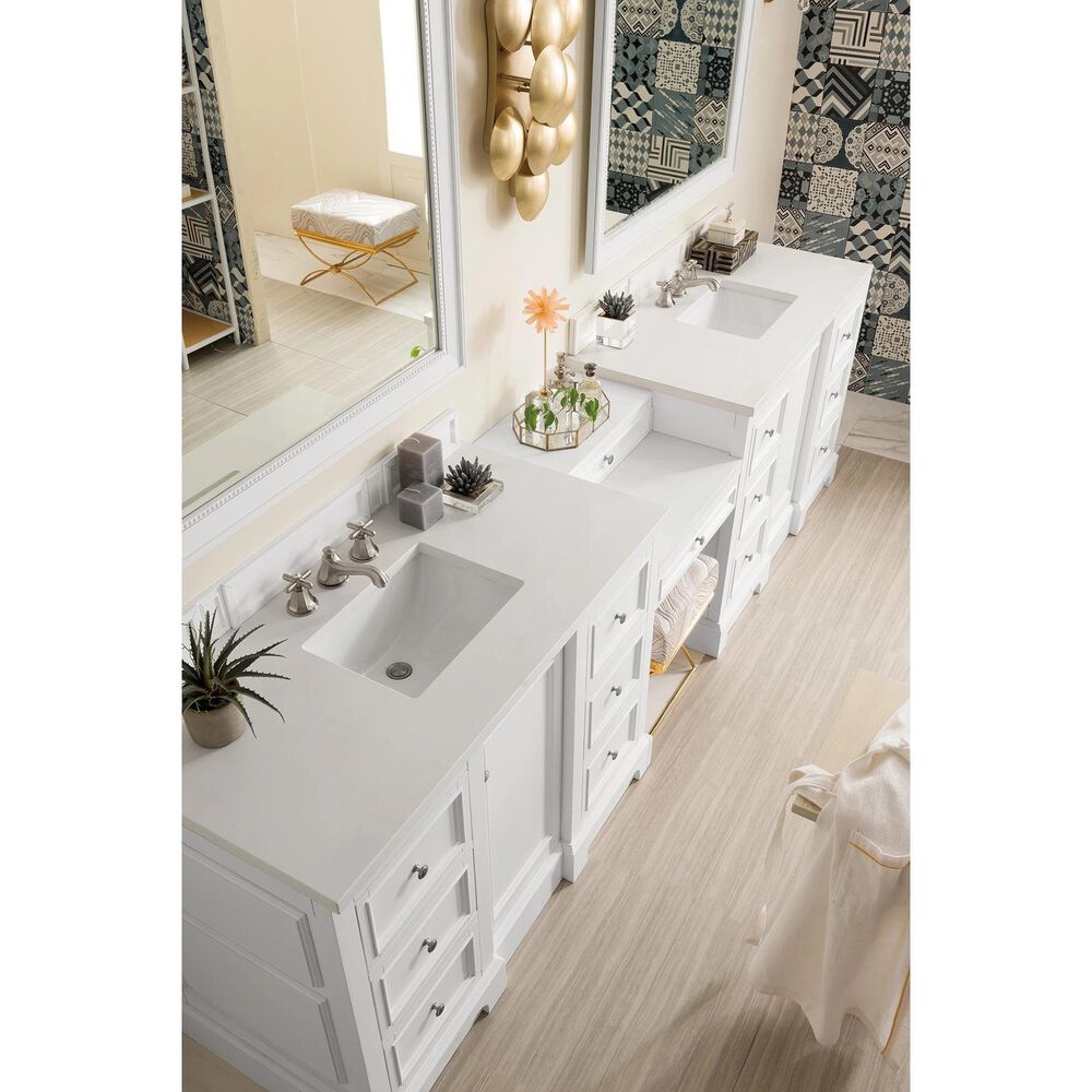 James Martin De Soto 118" Double Bathroom Vanity in Bright White with 3 cm Classic White Quartz Top, , large