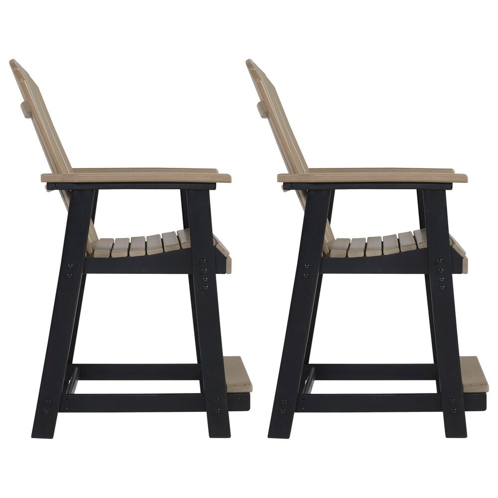 Ashley Fairen Trail Patio Counter Stool in Driftwood and Black (Set of 2), , large