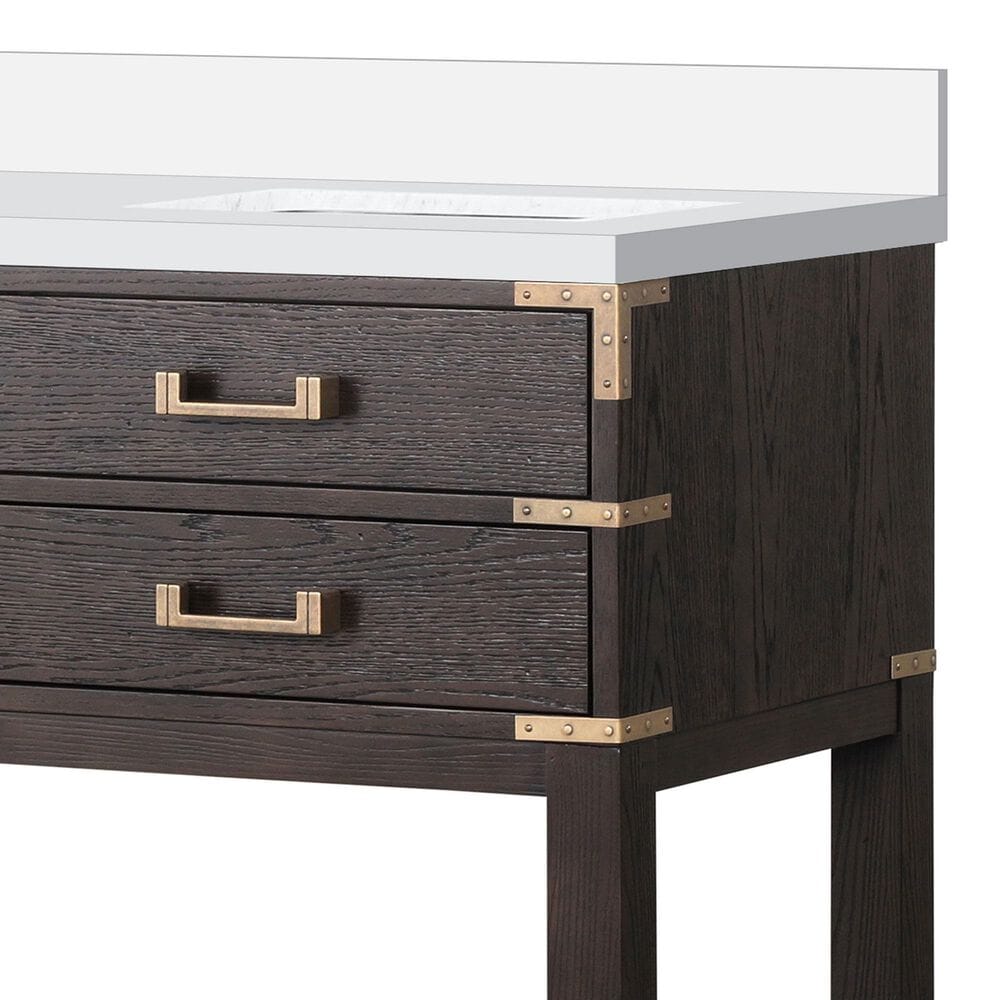 Lexora Home Norwalk 60&quot; Double Bathroom Vanity in Brown Oak with White Quartz Top and Rectangular Sinks, , large