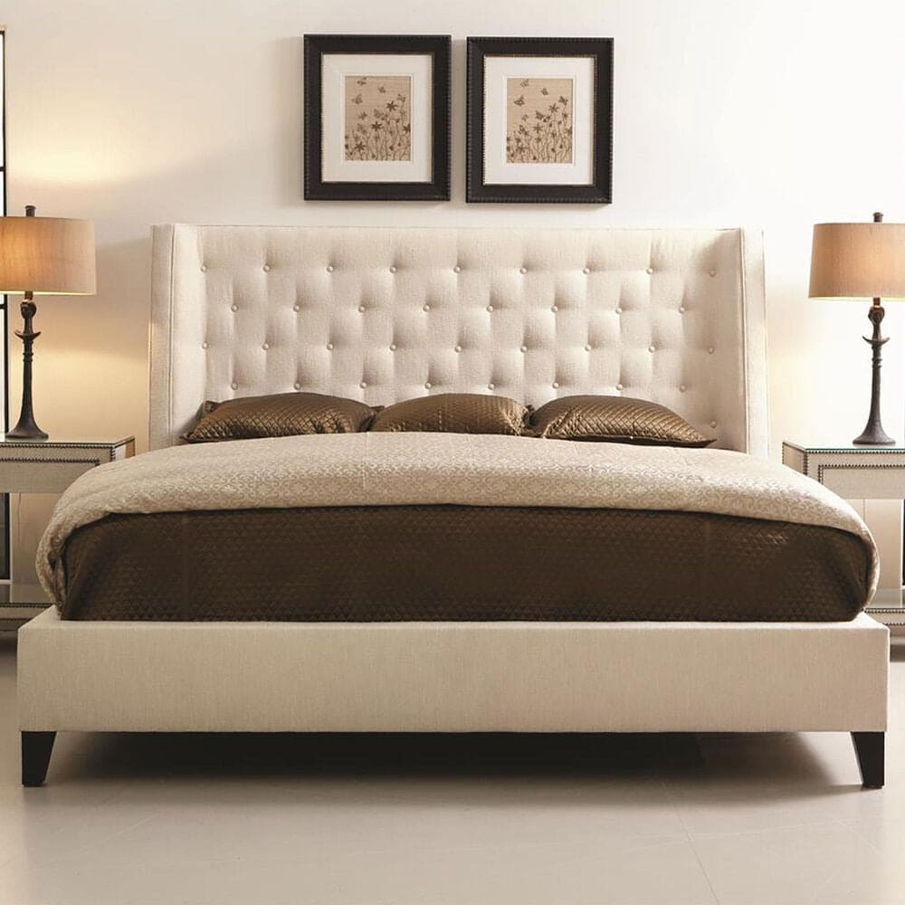 Bernhardt Maxime King Upholstered Wing Panel Bed in Cream, , large