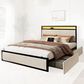 HOMLUX Full 2-Drawer Storage Bed with LED Headboard and USB Ports in Beige, , large