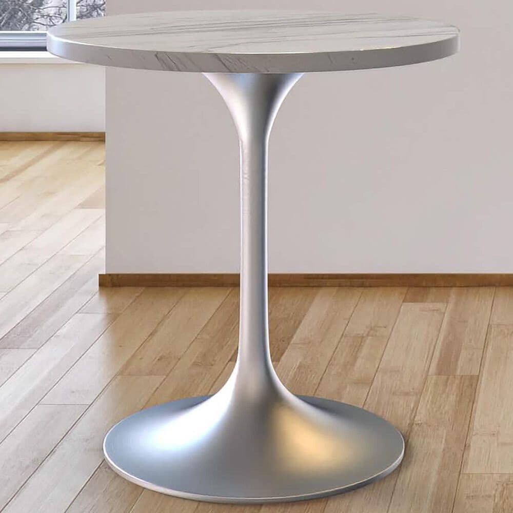 Leisuremod LeisureMod Verve Collection 27 Round Dining Table, Brushed Gold Base with Laminated White Marbleized Top, , large