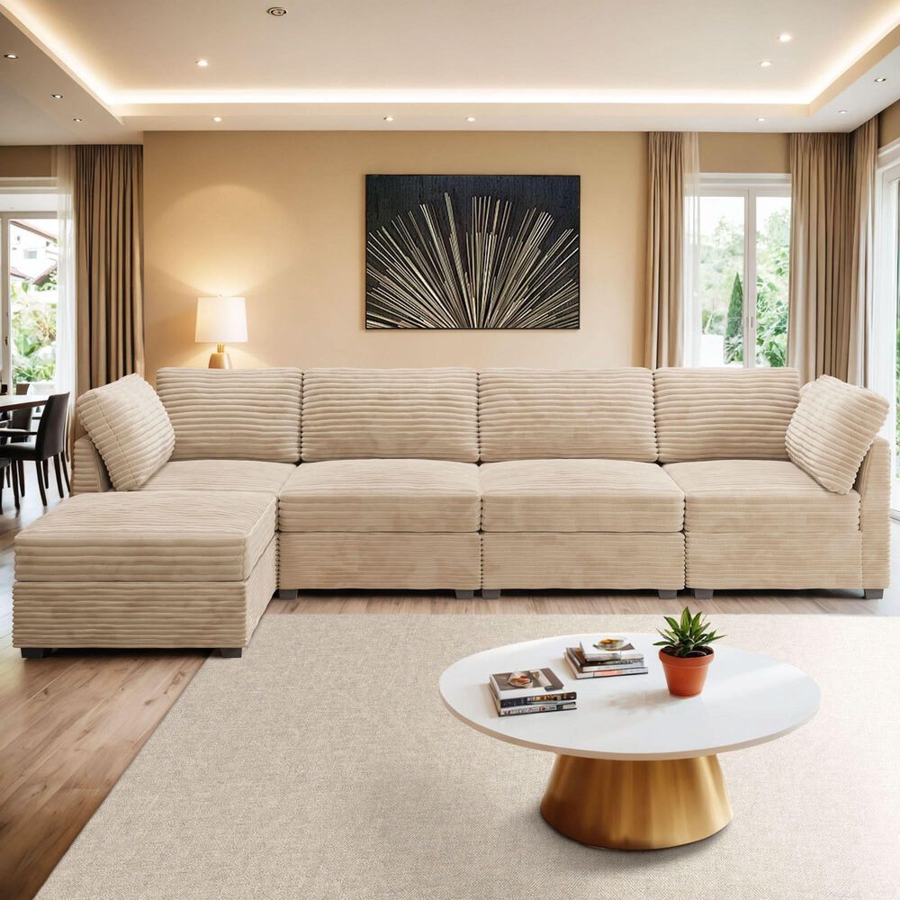 HOMLUX 5-Piece Mod Sectional with Ottoman in Beige, , large