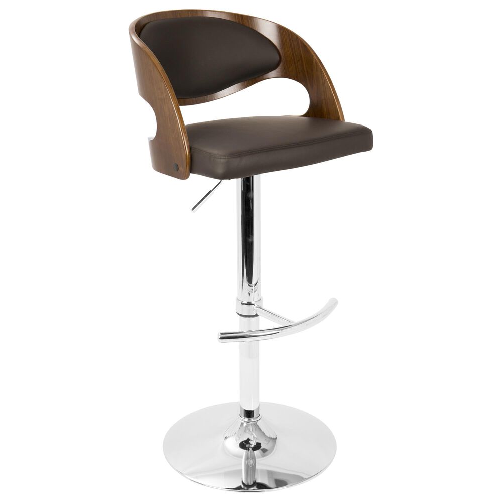 Lumisource Pino Adjustable Swivel Barstool in Brown/Walnut/Chrome, , large