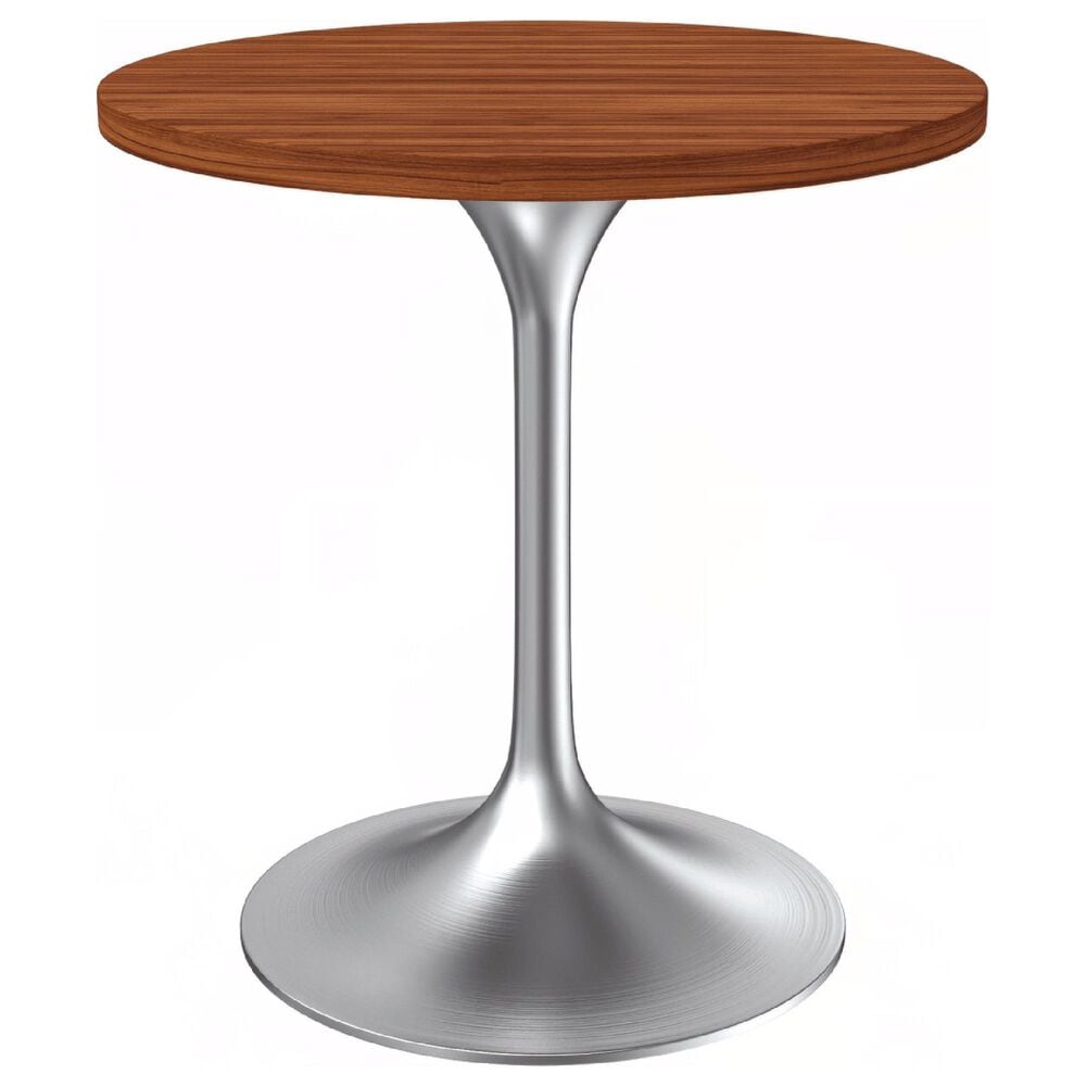 Leisuremod LeisureMod Verve Collection 27 Round Dining Table, Brushed Chrome Base with Cognac Brown MDF Top, , large