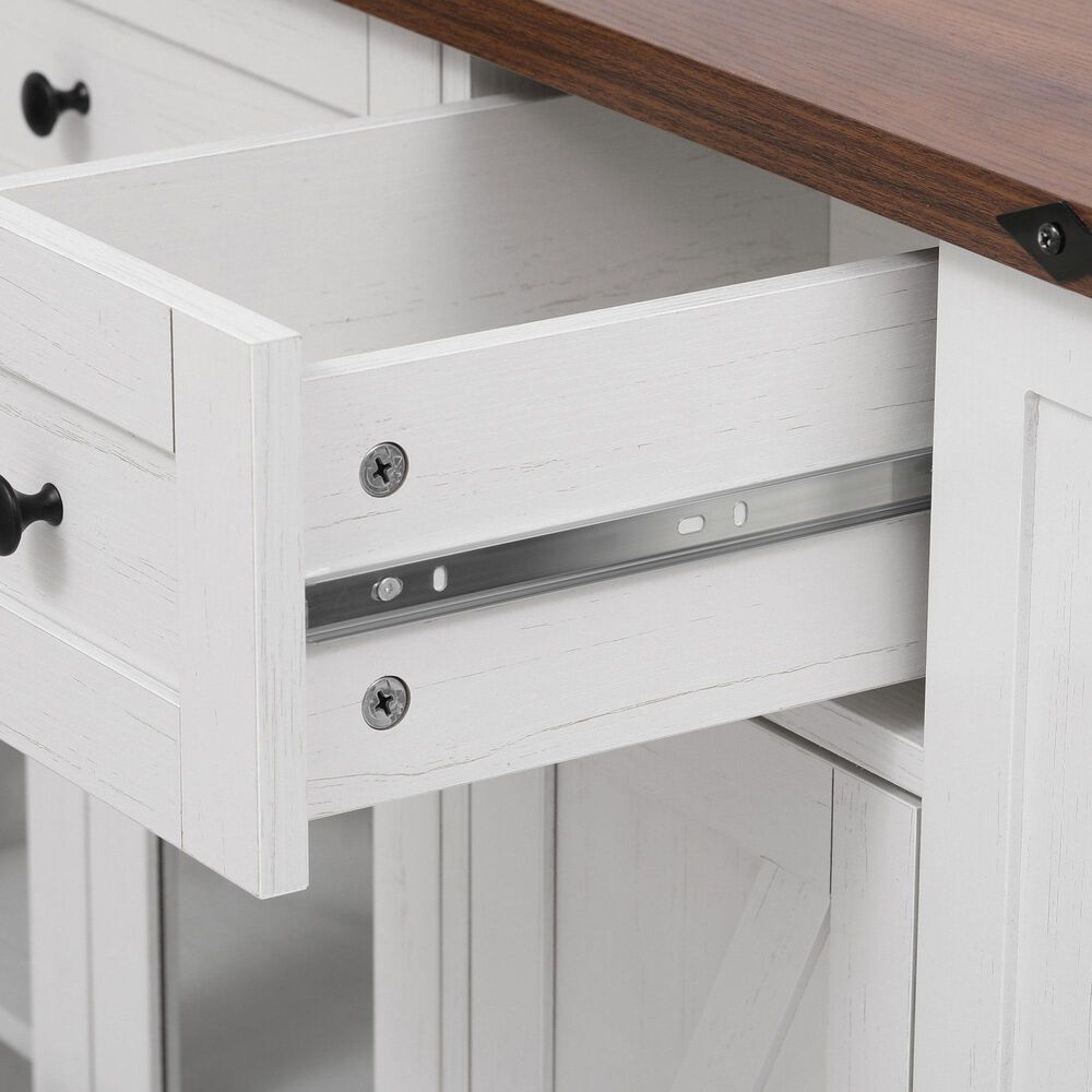 HOMLUX 53" Kitchen Island with Two Tempered Glass Cabinet Door in White, , large