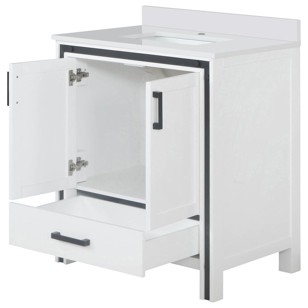 Lexora Home Ziva 30&quot; Single Bathroom Vanity in White with 2 cm White Quartz Top and Rectangular Sink, , large