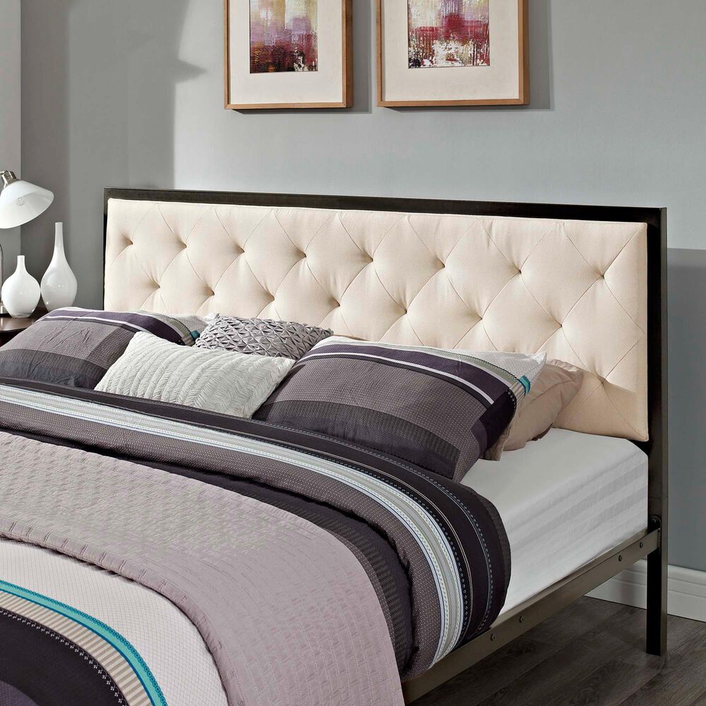 Modway Mia Beige Fabric Upholstered King Platform Bed in Brown, , large