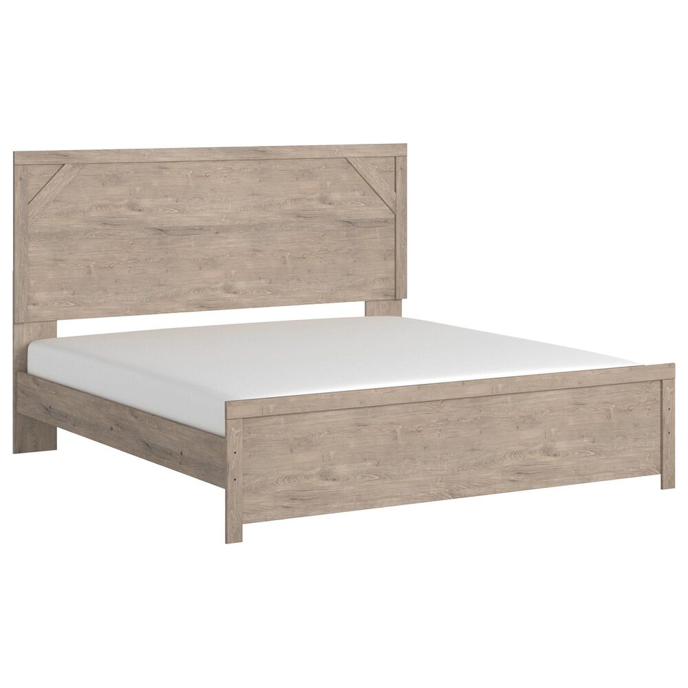 Ashley Senniberg King Panel Bed in Light Brown and White, , large