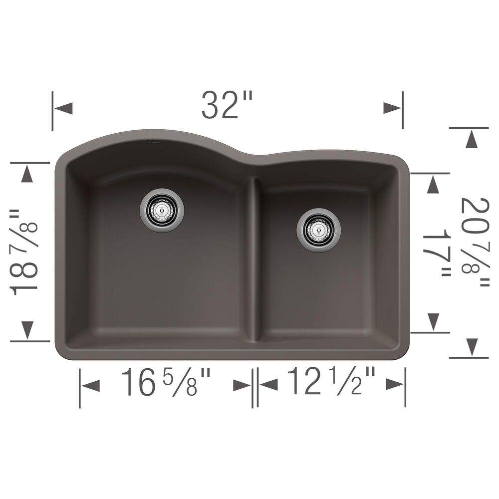 Blanco Diamond 32&quot; 1-3/4 Double Bowl Kitchen Sink with Low Divide in Volcano Gray, , large