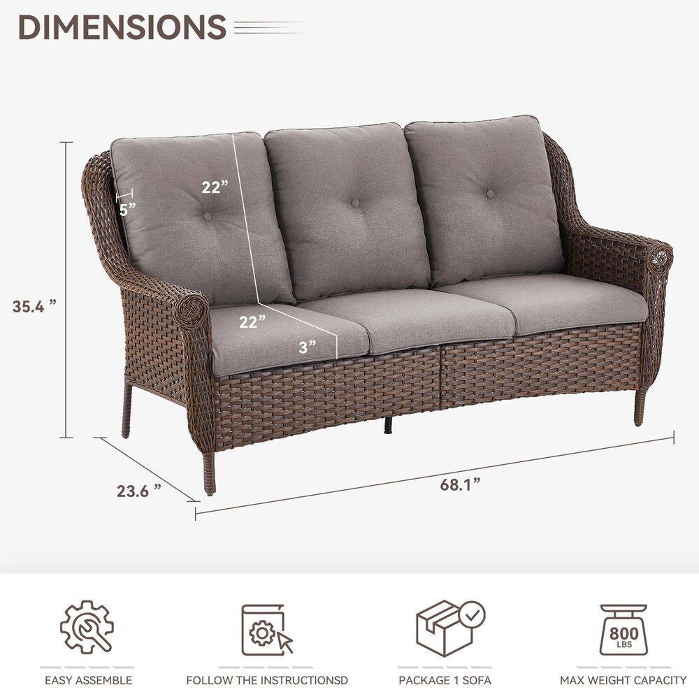 Sunwell Garden 3-Seater Patio Sofa with Floral Armrests in Gray, , large