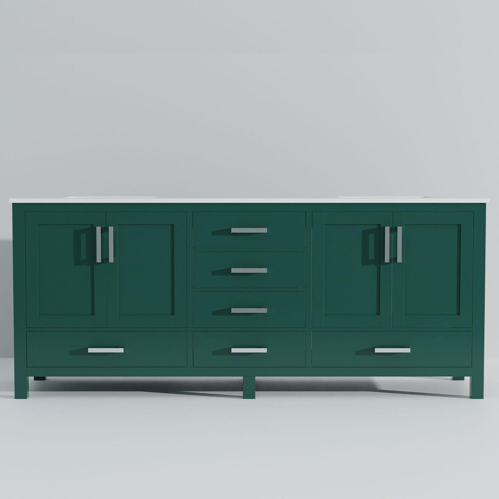 Lexora Home Jacques 80&quot; Double Bathroom Vanity in Green with 2 cm White Cultured Marble Top and Rectangular Sinks, , large