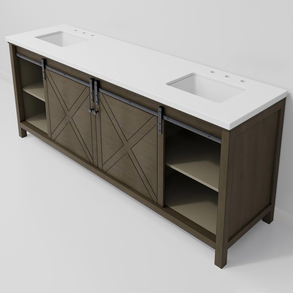 Lexora Home Marsyas 84&quot; Double Bathroom Vanity in Rustic Brown with White Quartz Top and Rectangular Sinks, , large