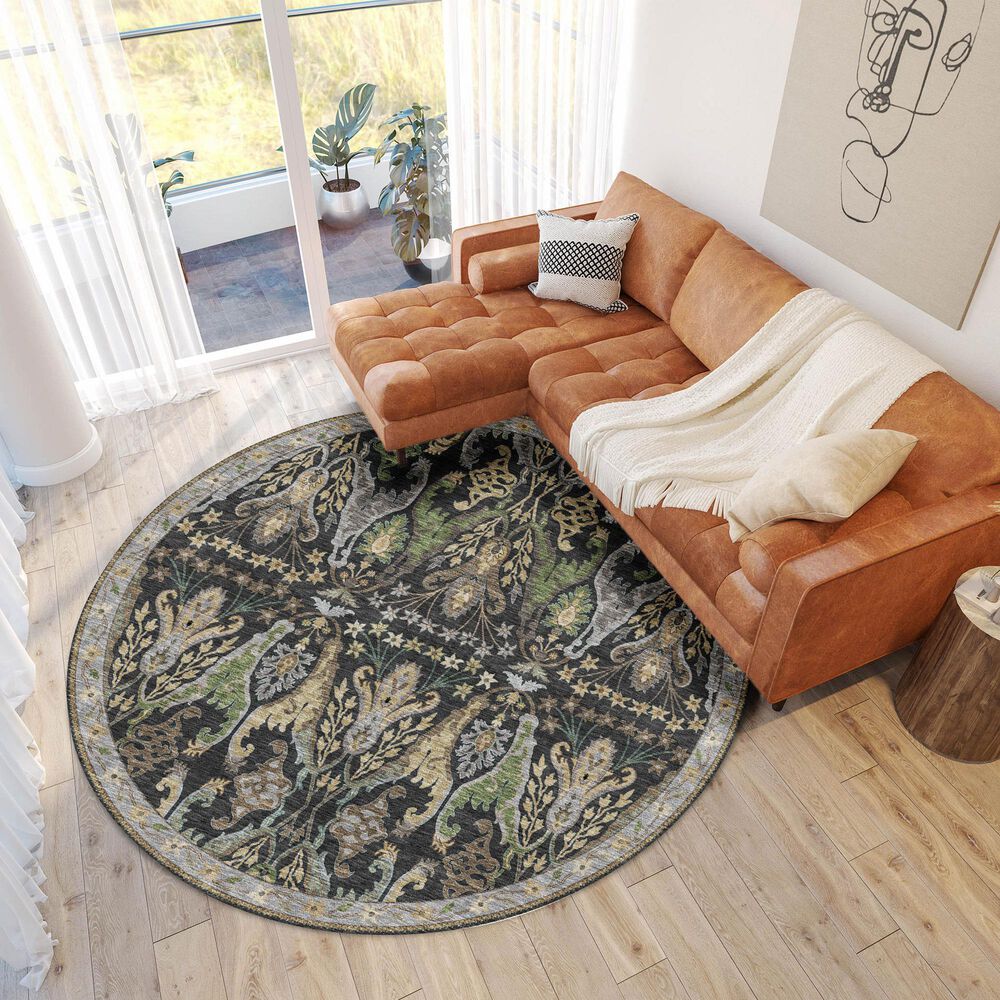 Dalyn Rug Company Hatay HY6 8&#39; Round Black Area Rug, , large