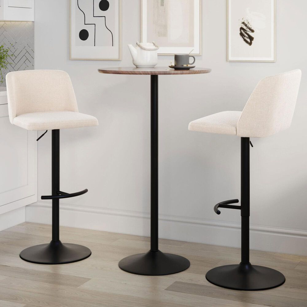 LumiSource Toriano Swivel Adjustable Bar Stool with Cream Noise Fabric Upholstery in Black (Set of 2), , large