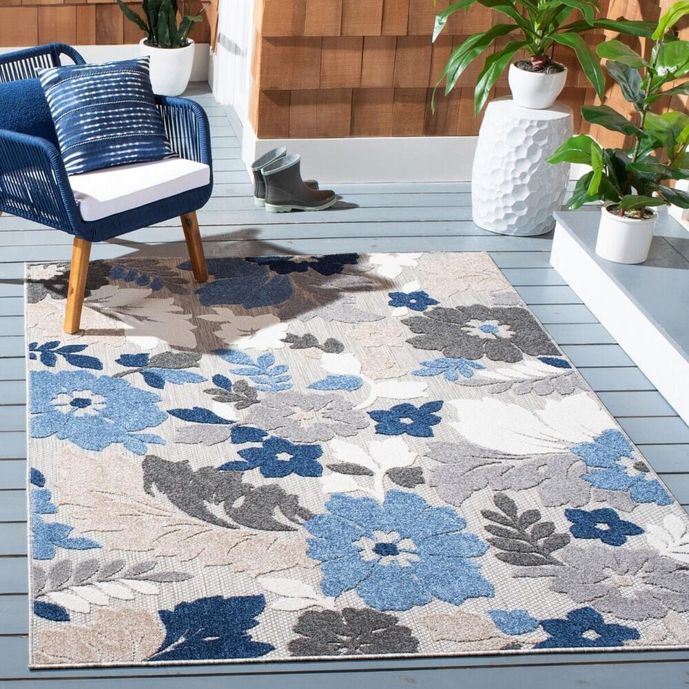 Safavieh Cabana CBN308F 3&#39; x 5&#39; Grey and Blue Indoor/Outdoor Area Performance Rug, , large