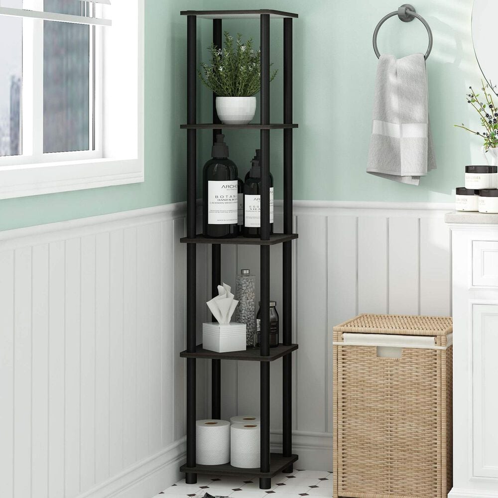 HOMLUX Turn-N-Tube 5-Tier Corner Square Display Bookshelf in Espresso and Black, , large
