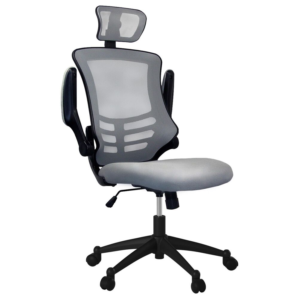Rta Products Llc Modern High-Back Mesh Executive Office Chair with Headrest and Flip-Up Arms in Silver Grey, , large