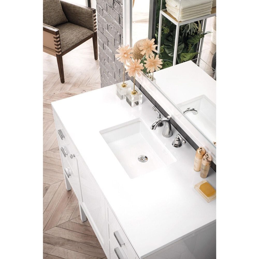 James Martin Vanities Addison 48" Single Bathroom Vanity in Glossy White with 3 cm White Zeus Quartz Top and Rectangular Sink, , large