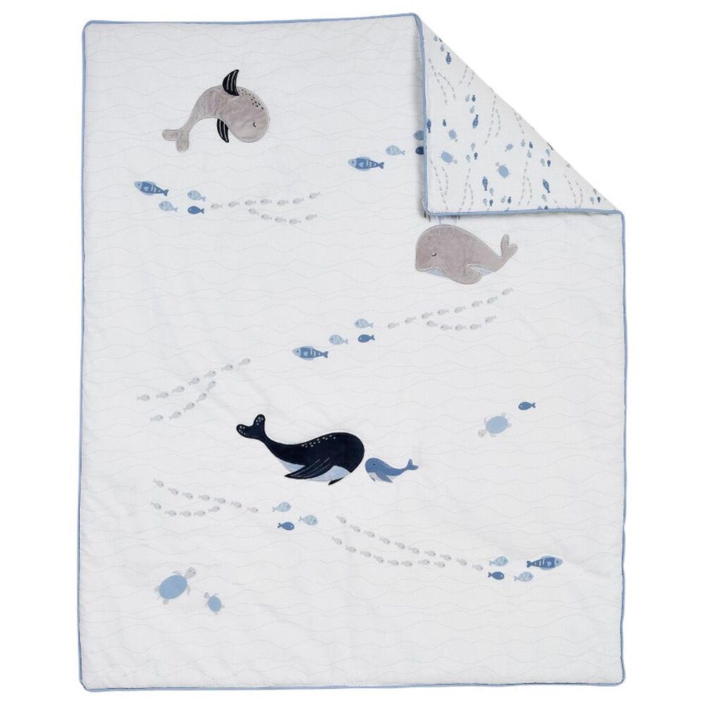 Oxford Baby Whale of a Time 3-Piece Baby Crib Nursery Bedding Set in White and Blue, , large