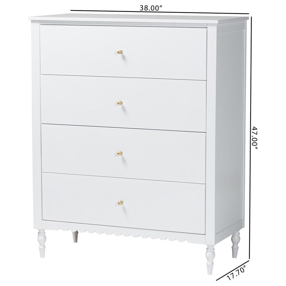 Baxton Studio Roni 4-Drawer Chest in White, , large