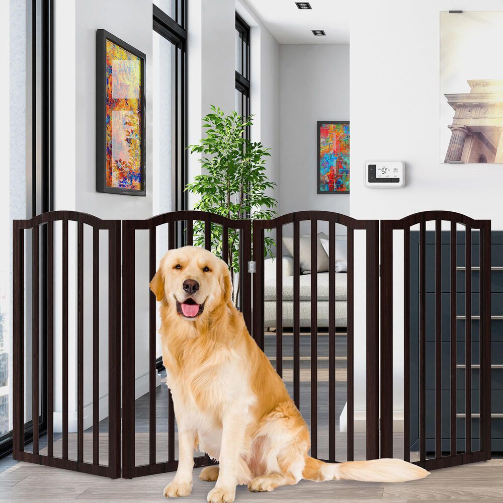 Timberlake Petmaker 4 Panel Rippled Top Folding Fence in Brown, , large