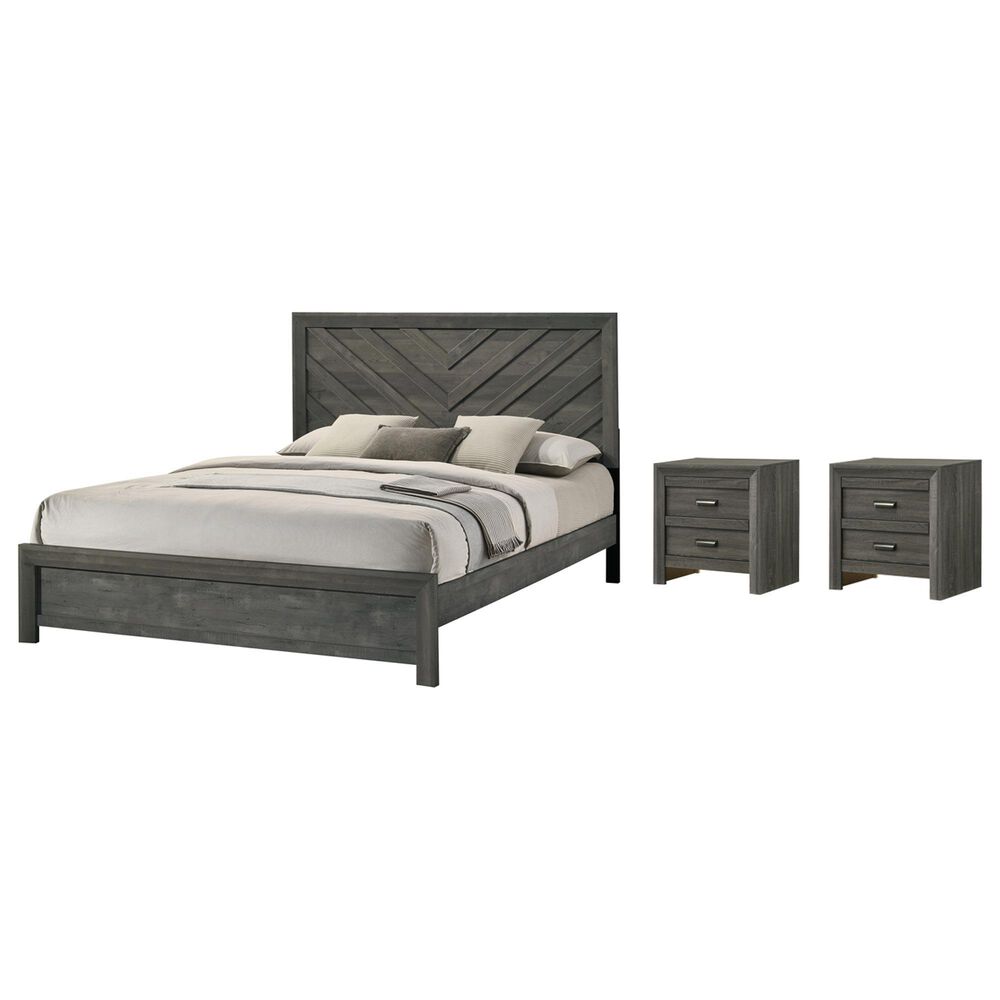 Crown Mark Valor King Bed with Two Nightstands in Gray, , large