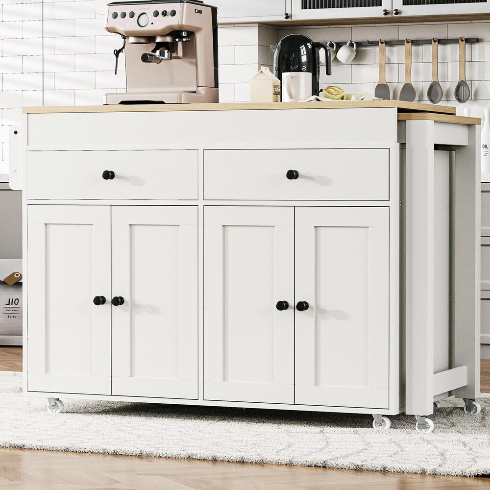 HOMLUX 75" Kitchen Island with Extendable Dining Table in White, , large