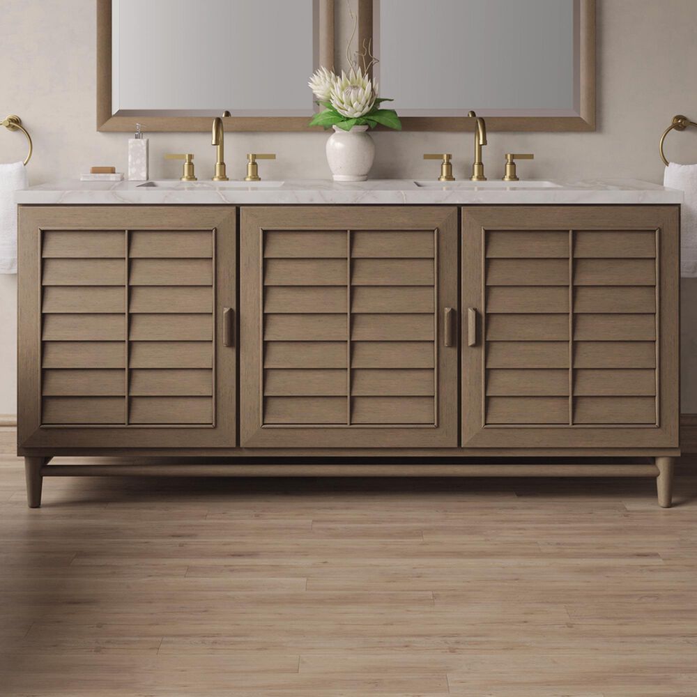 James Martin Vanities Portland 72&quot; Double Bathroom Vanity in Whitewashed Walnut with 3 cm Victorian Silver Quartz Top and Rectangular Sinks, , large
