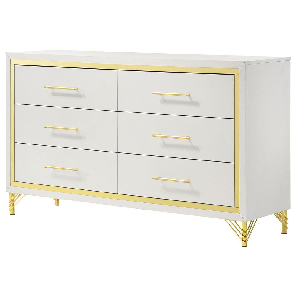 Pacific Landing Lucia 6-Drawer Dresser in White and Gold, , large