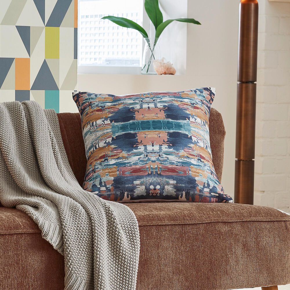 Ashley Kennick 20&quot; Square Throw Pillow in Blue, Gold, Pink and White, , large