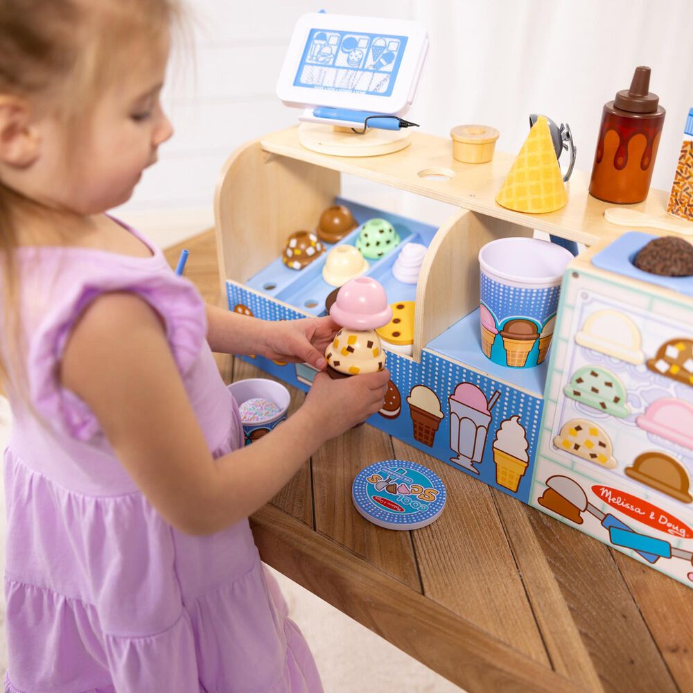 Melissa &amp; Doug Wooden Cool Scoops Ice Creamery Play Food Toy, , large
